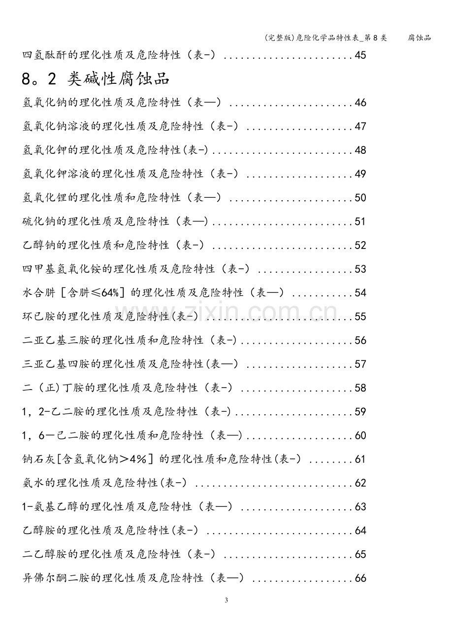 危险化学品特性表-第8类-----腐蚀品.doc_第3页