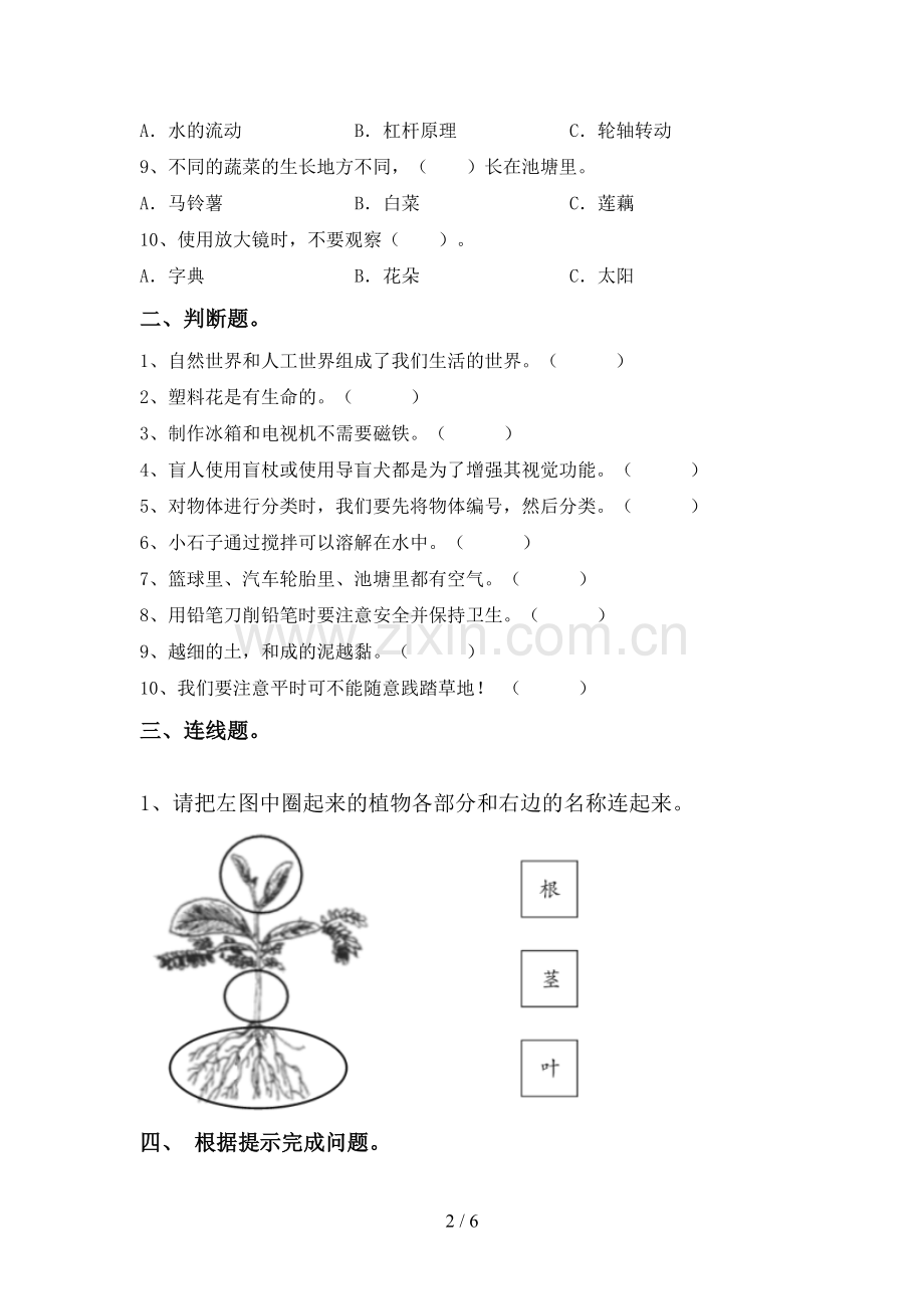 教科版一年级科学下册期中考试卷.doc_第2页