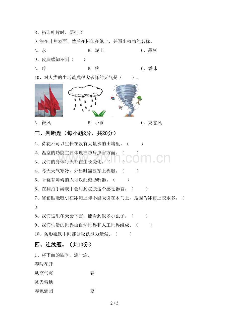 教科版二年级科学下册期中考试卷(A4版).doc_第2页