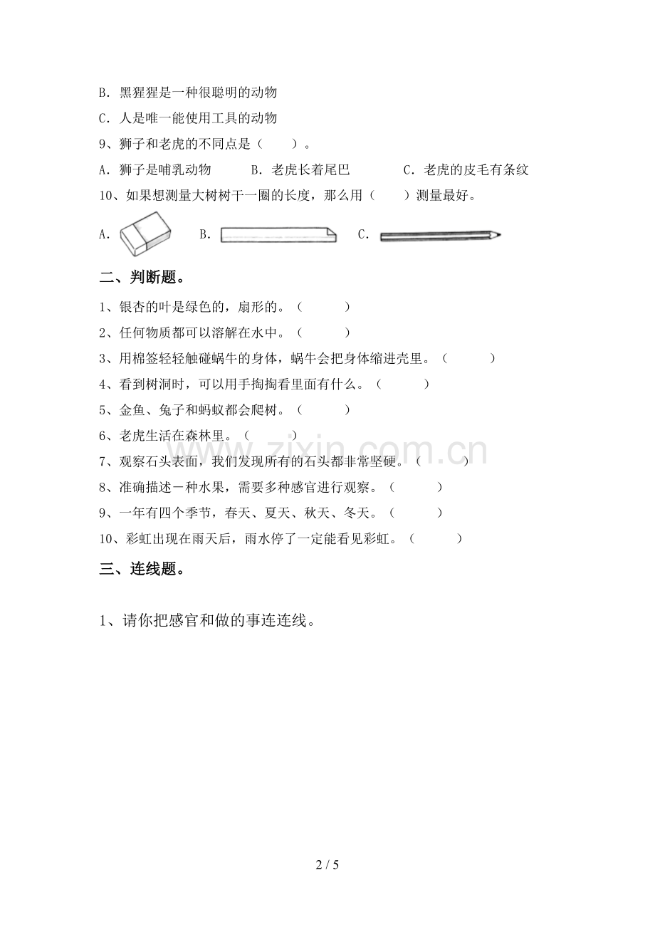 新教科版一年级科学下册期中考试卷(含答案).doc_第2页