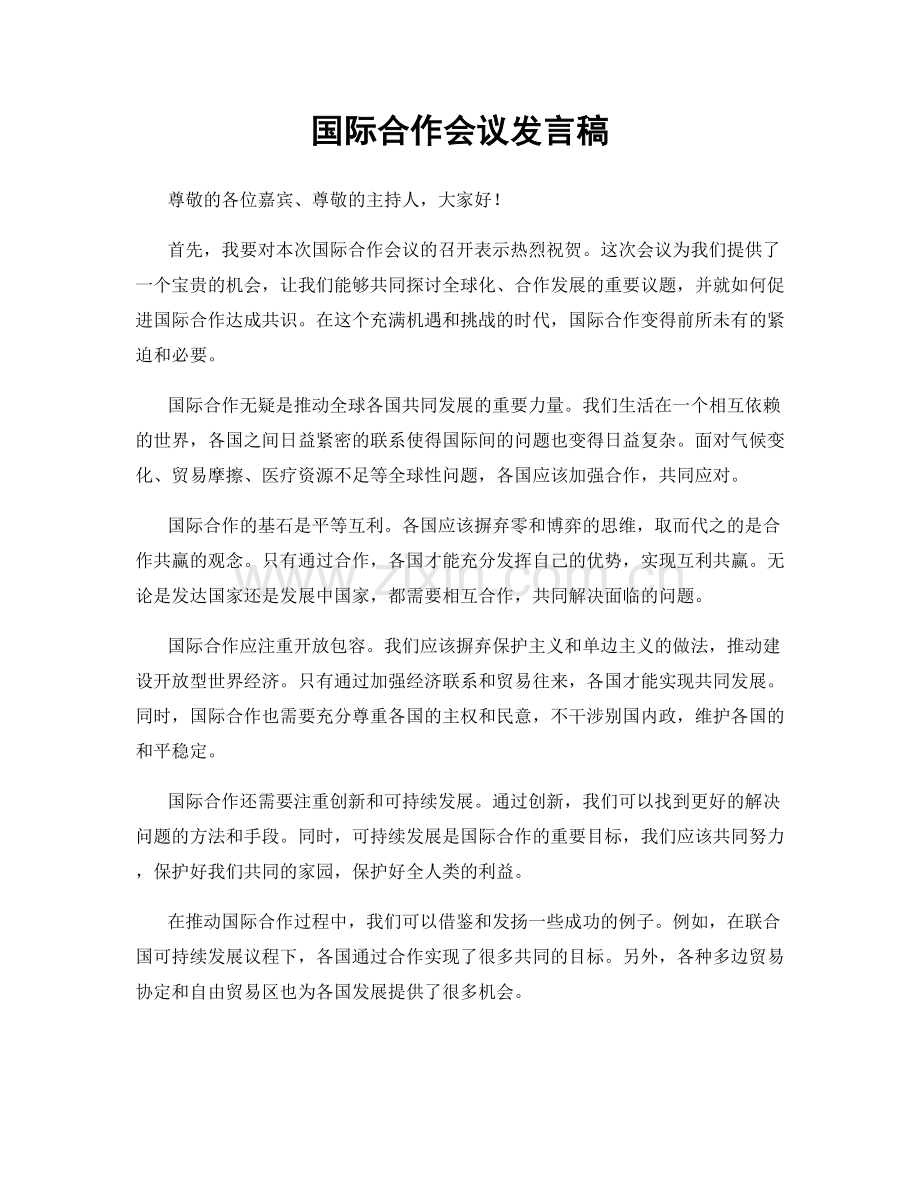 国际合作会议发言稿.docx_第1页