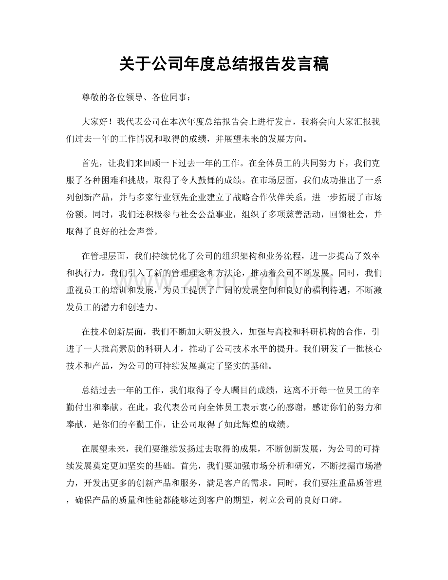 关于公司年度总结报告发言稿.docx_第1页