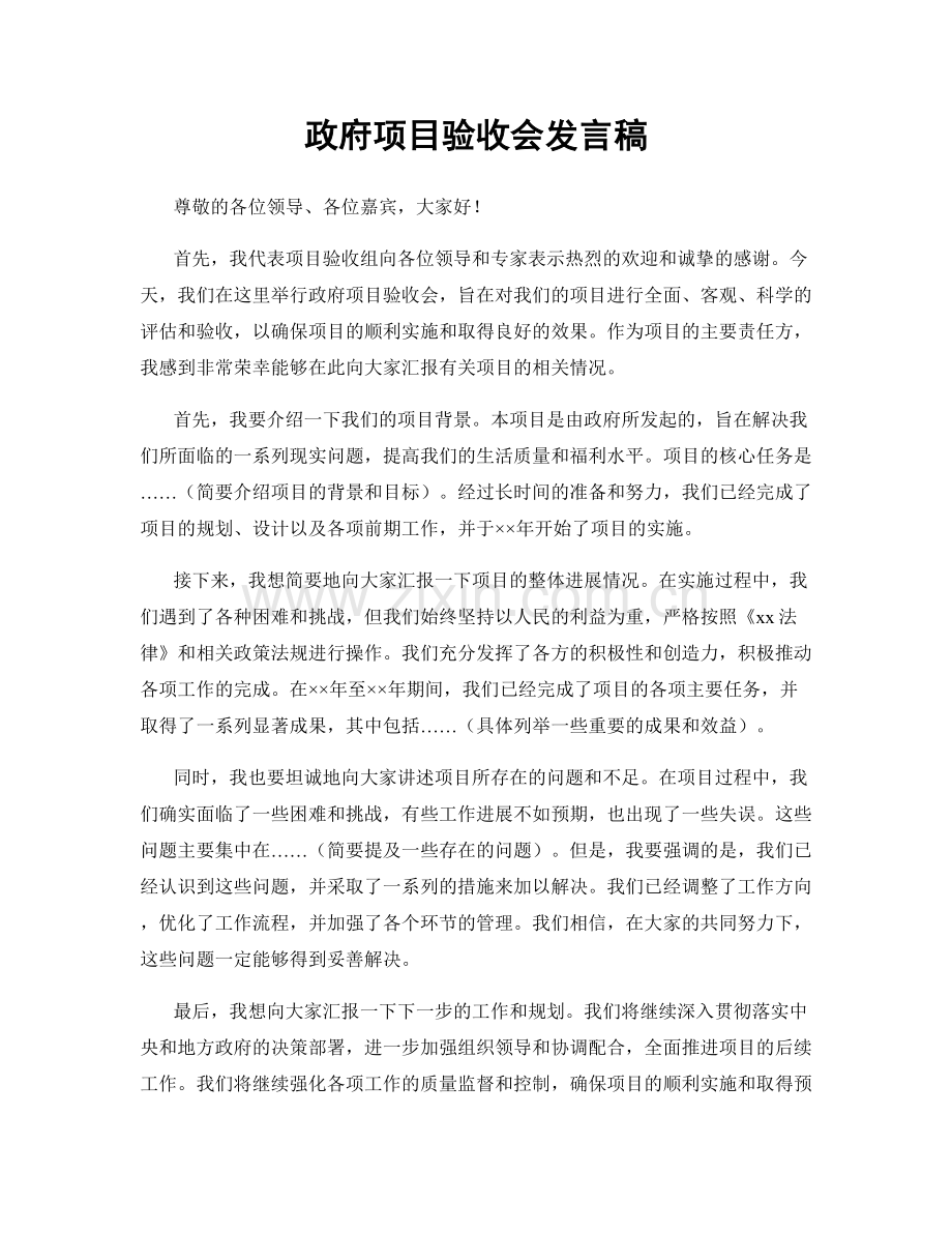 政府项目验收会发言稿.docx_第1页