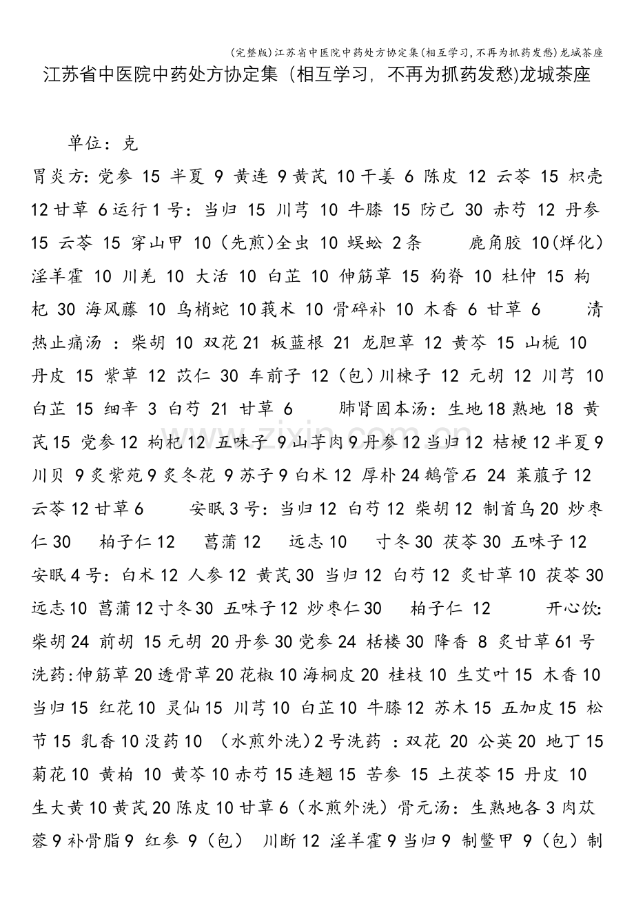 江苏省中医院中药处方协定集(相互学习-不再为抓药发愁)龙城茶座.doc_第1页