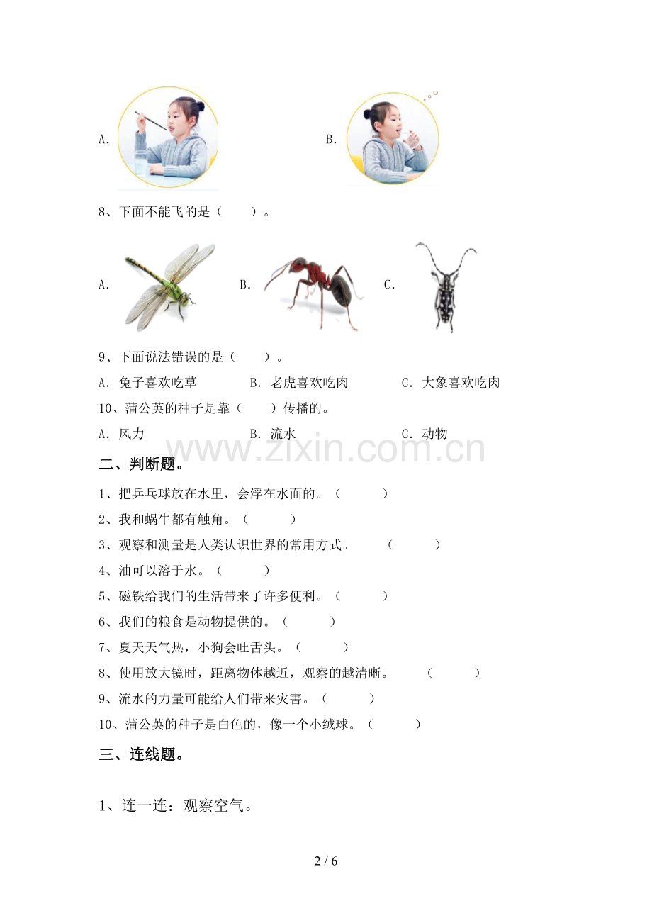 苏教版一年级科学下册期中测试卷加答案.doc_第2页