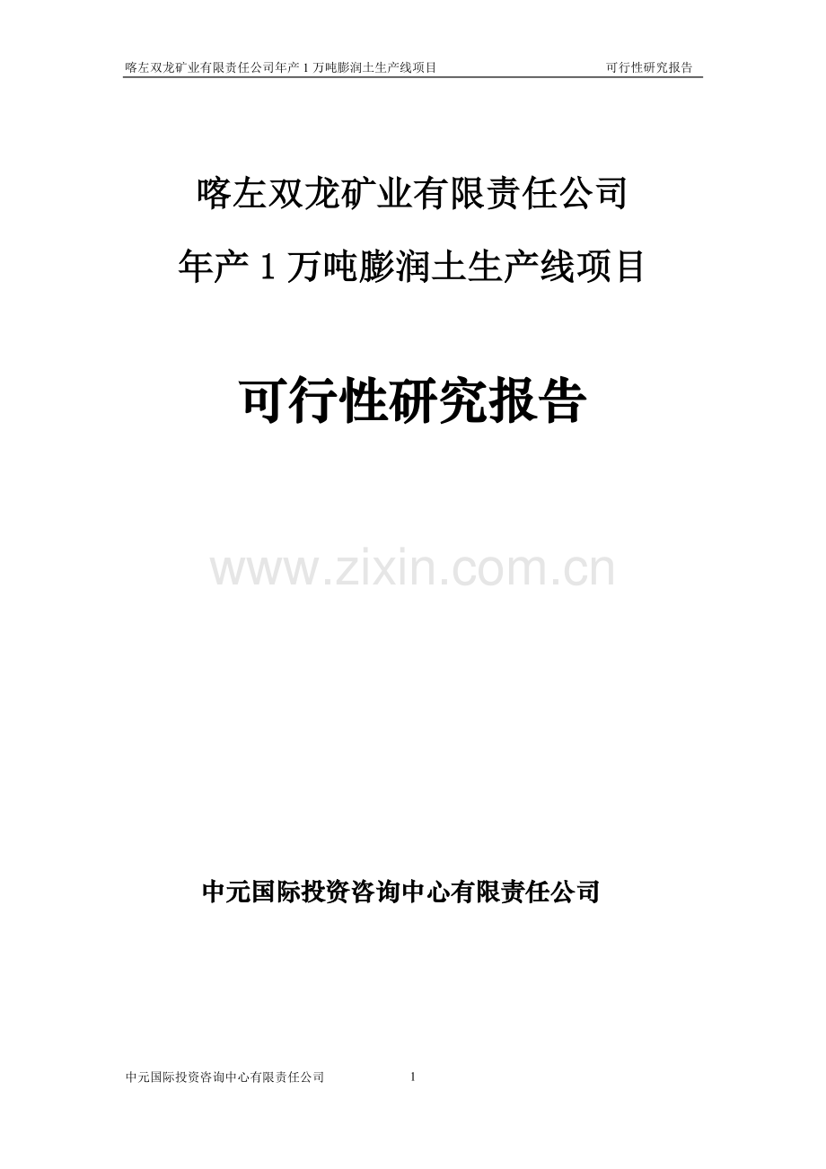 双龙矿业有限公司年产1万吨膨润土生产线项目可行性论证报告.doc_第1页