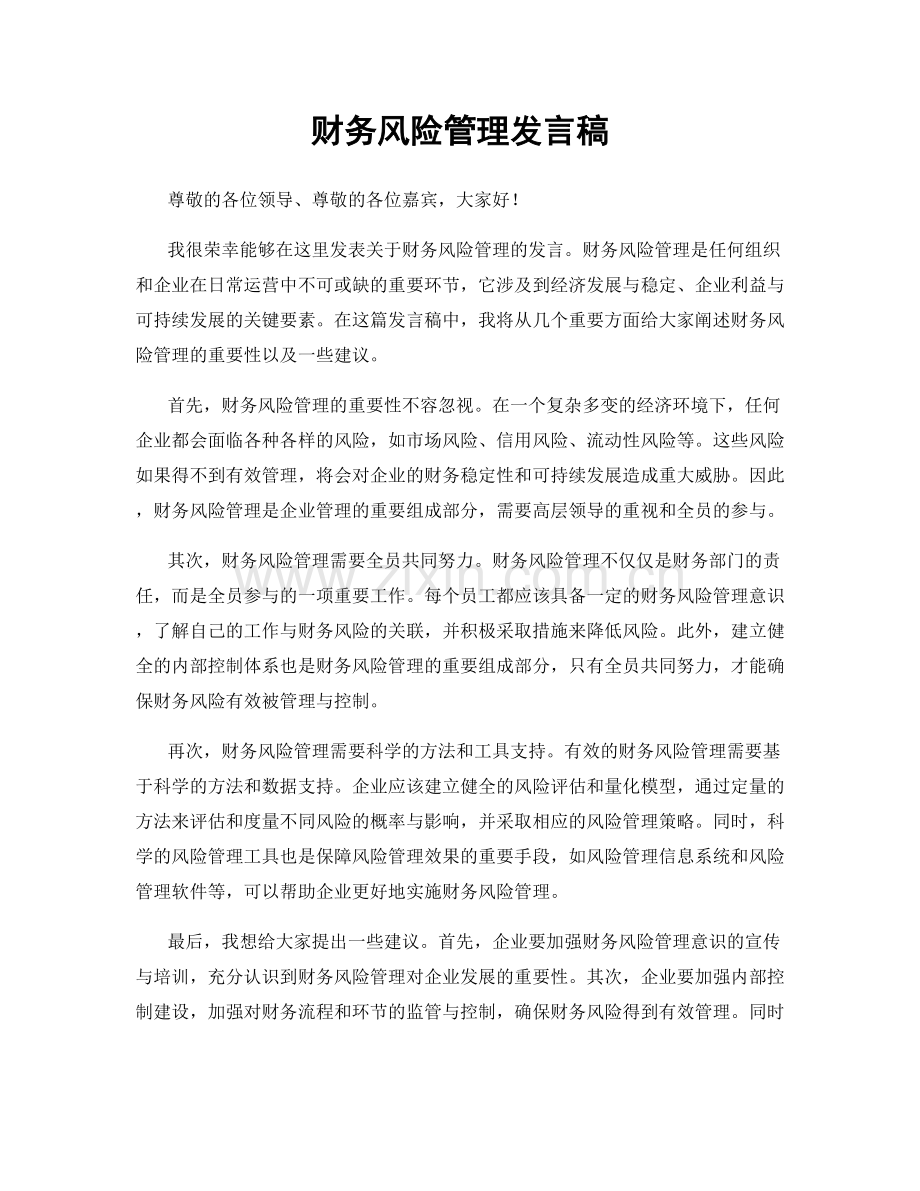 财务风险管理发言稿.docx_第1页