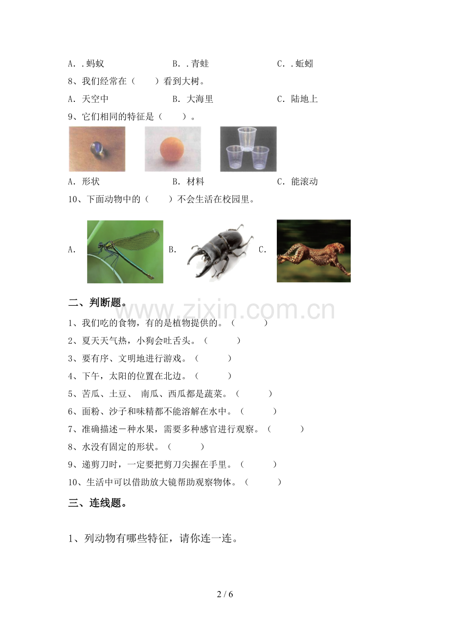 教科版一年级科学下册期中试卷及参考答案.doc_第2页