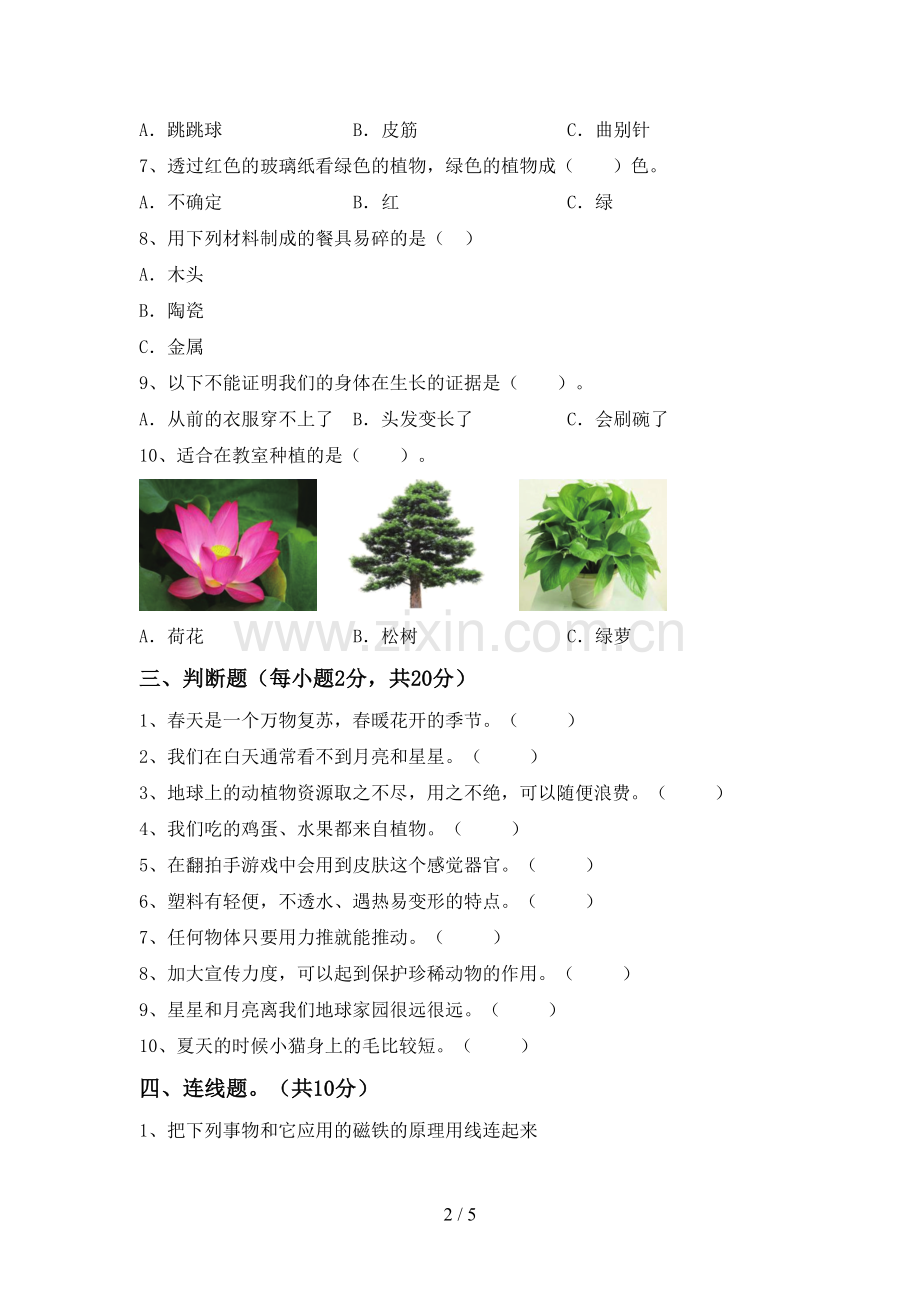 新教科版二年级科学下册期中测试卷(加答案).doc_第2页