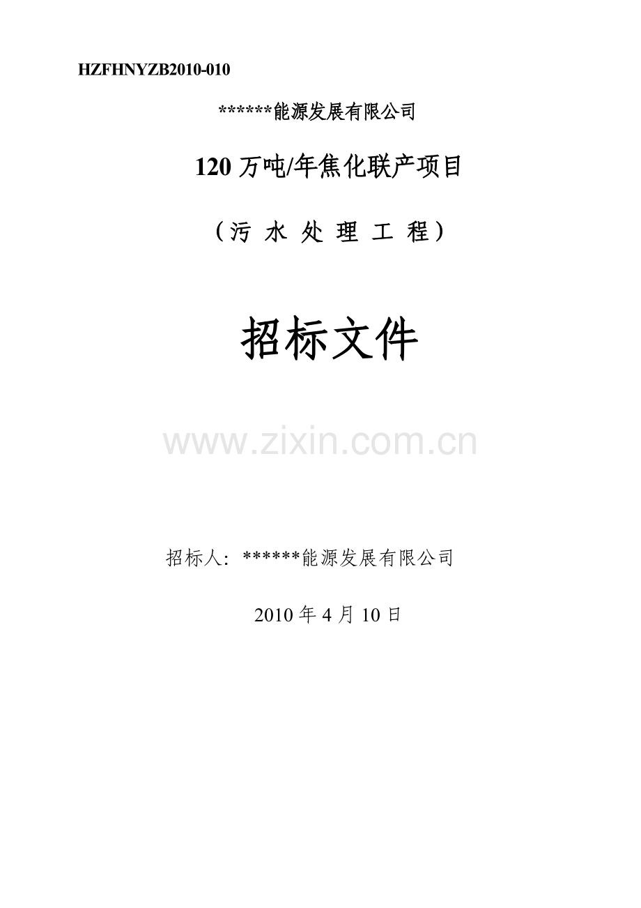 能源发展公司年产120万吨焦化联产项目立项招标标书.doc_第1页