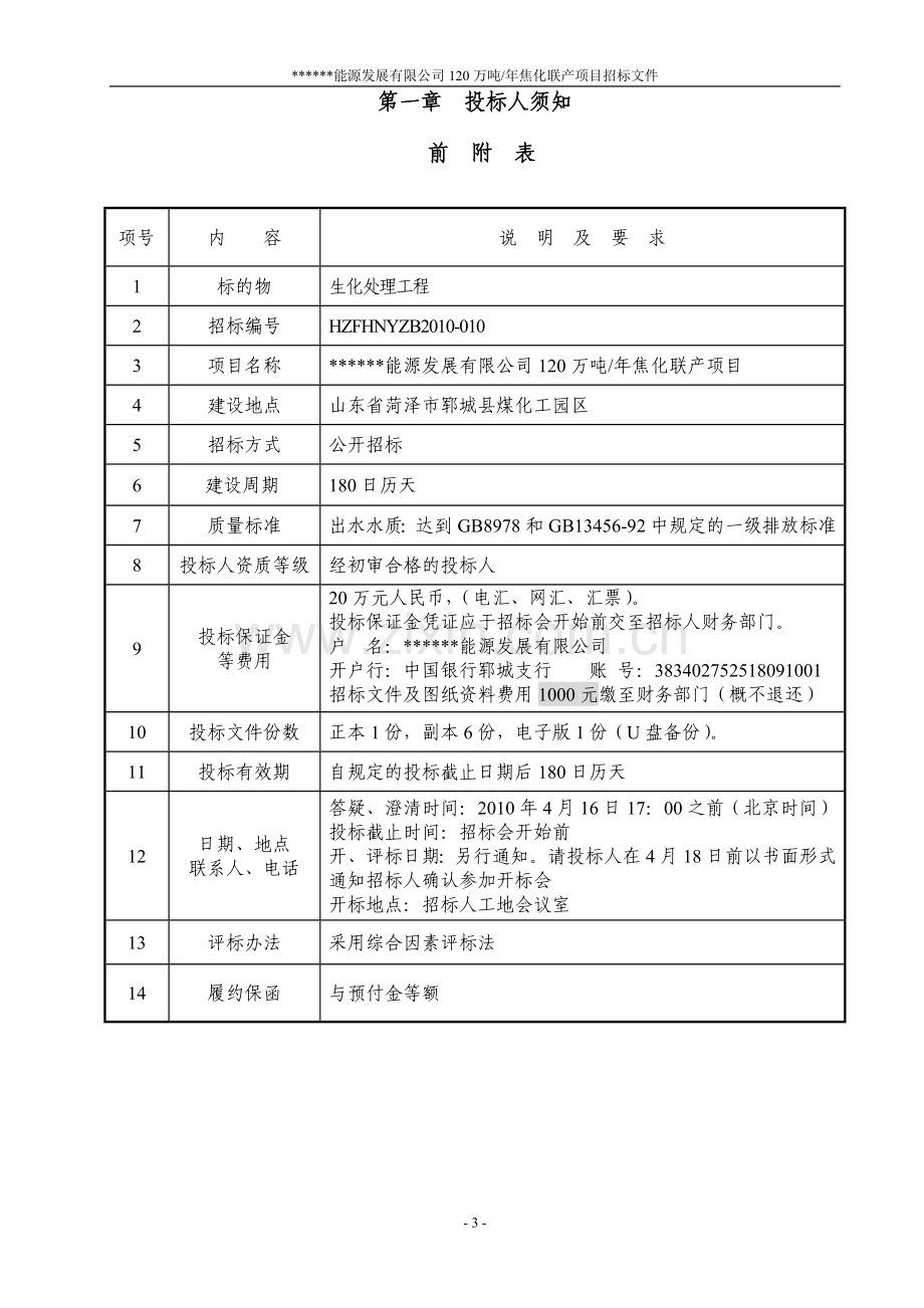 能源发展公司年产120万吨焦化联产项目立项招标标书.doc_第3页