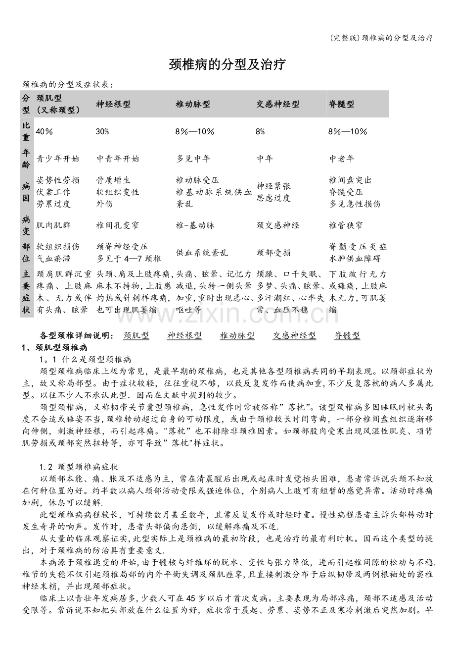 颈椎病的分型及治疗.doc_第1页