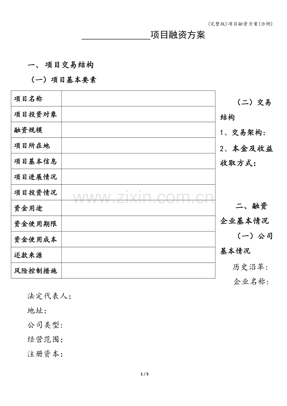 项目融资方案(示例).doc_第1页