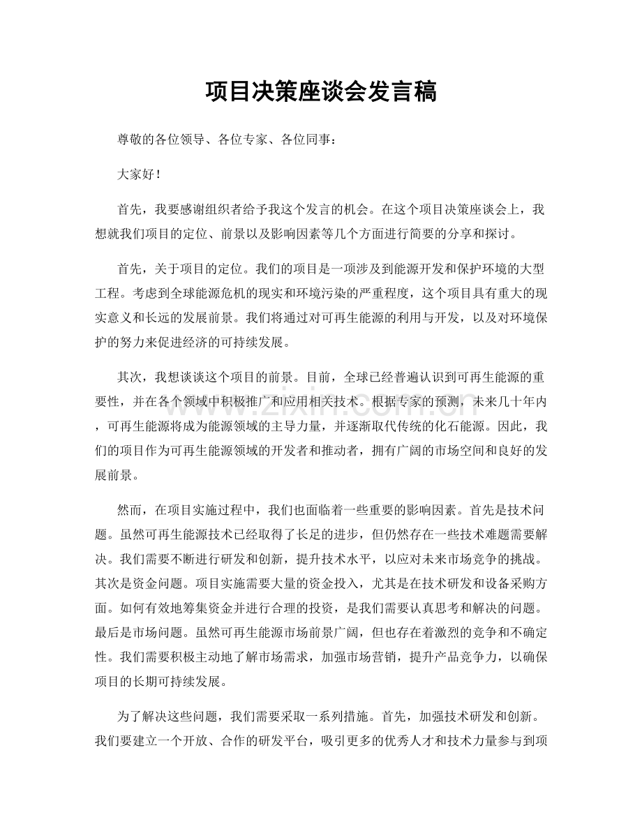 项目决策座谈会发言稿.docx_第1页