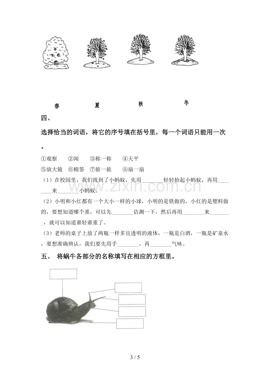 新人教版一年级科学下册期中试卷及答案【审定版】.doc_第3页