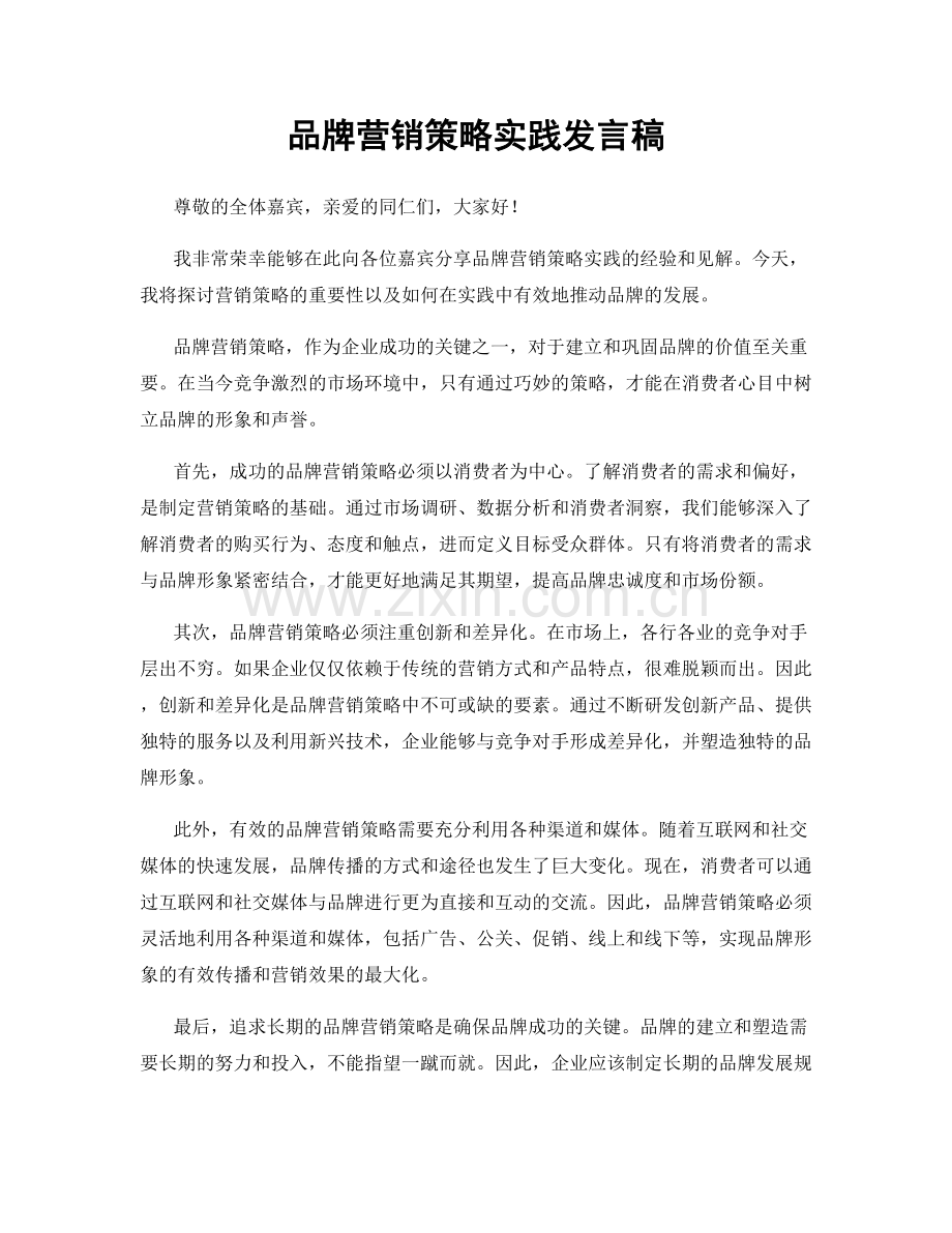 品牌营销策略实践发言稿.docx_第1页