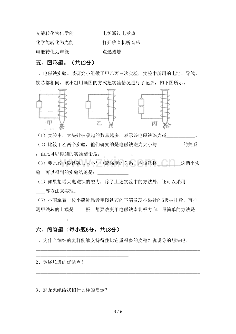 新教科版六年级科学下册期中试卷加答案.doc_第3页