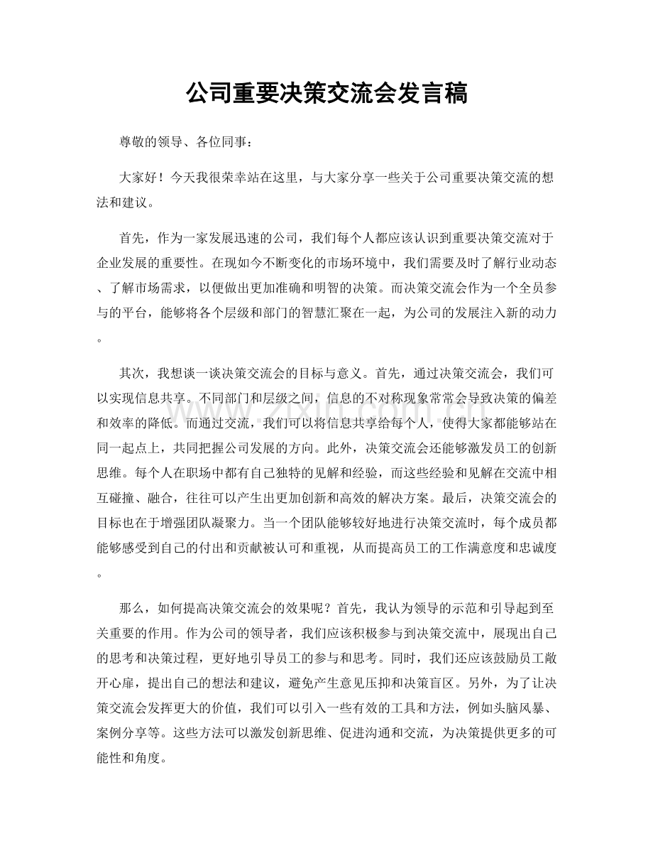 公司重要决策交流会发言稿.docx_第1页