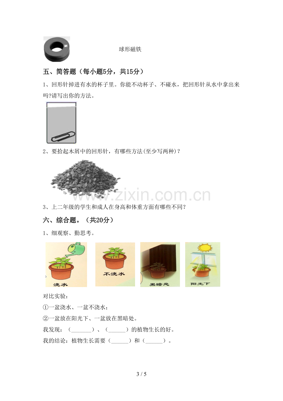 2022-2023年人教版二年级科学下册期中考试题.doc_第3页