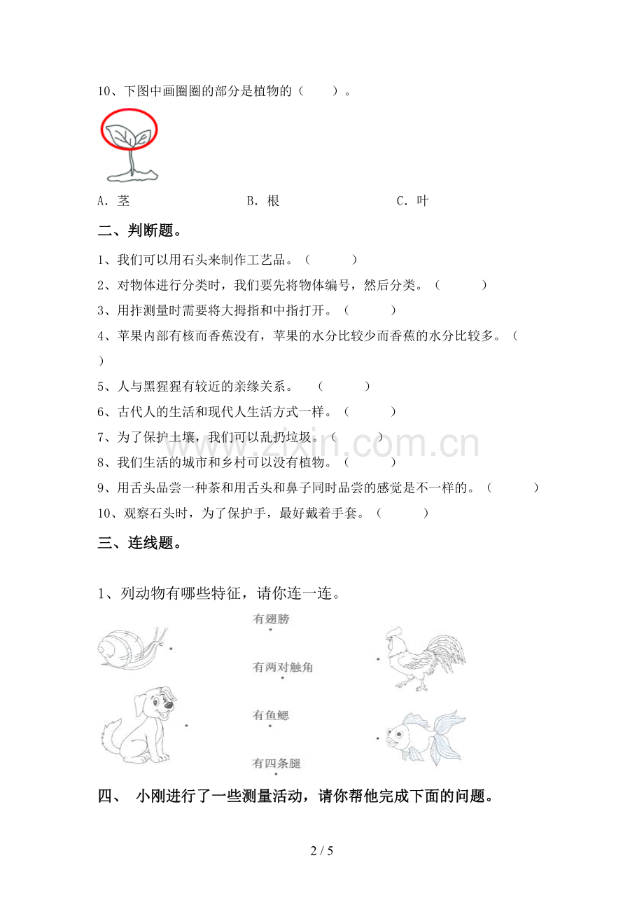 2022-2023年人教版一年级科学下册期中考试题及答案【一套】.doc_第2页