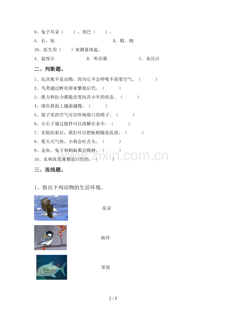 苏教版一年级科学下册期中试卷(学生专用).doc_第2页