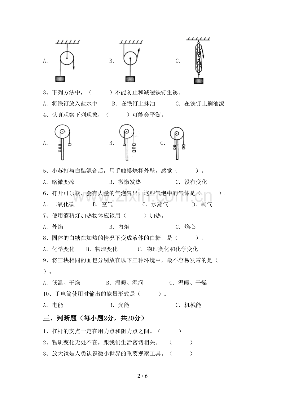 苏教版六年级科学下册期中考试题(通用).doc_第2页