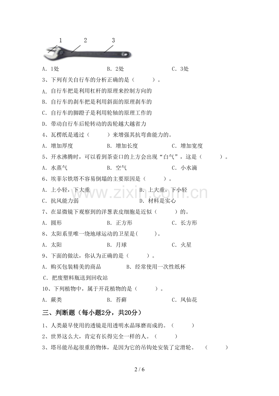 2022-2023年人教版六年级科学下册期中测试卷.doc_第2页