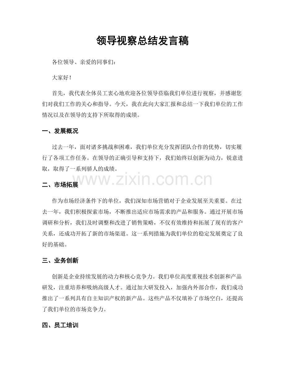 领导视察总结发言稿.docx_第1页