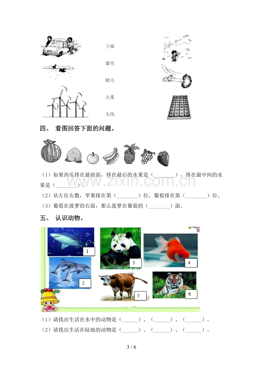 苏教版一年级科学下册期中考试题及答案.doc_第3页