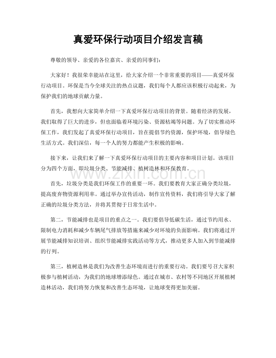 真爱环保行动项目介绍发言稿.docx_第1页