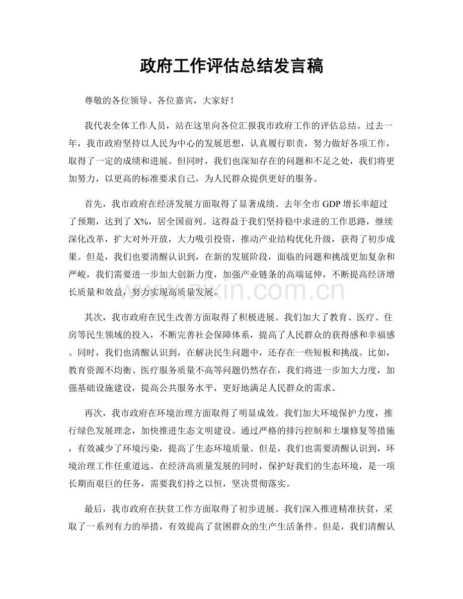 政府工作评估总结发言稿.docx_第1页