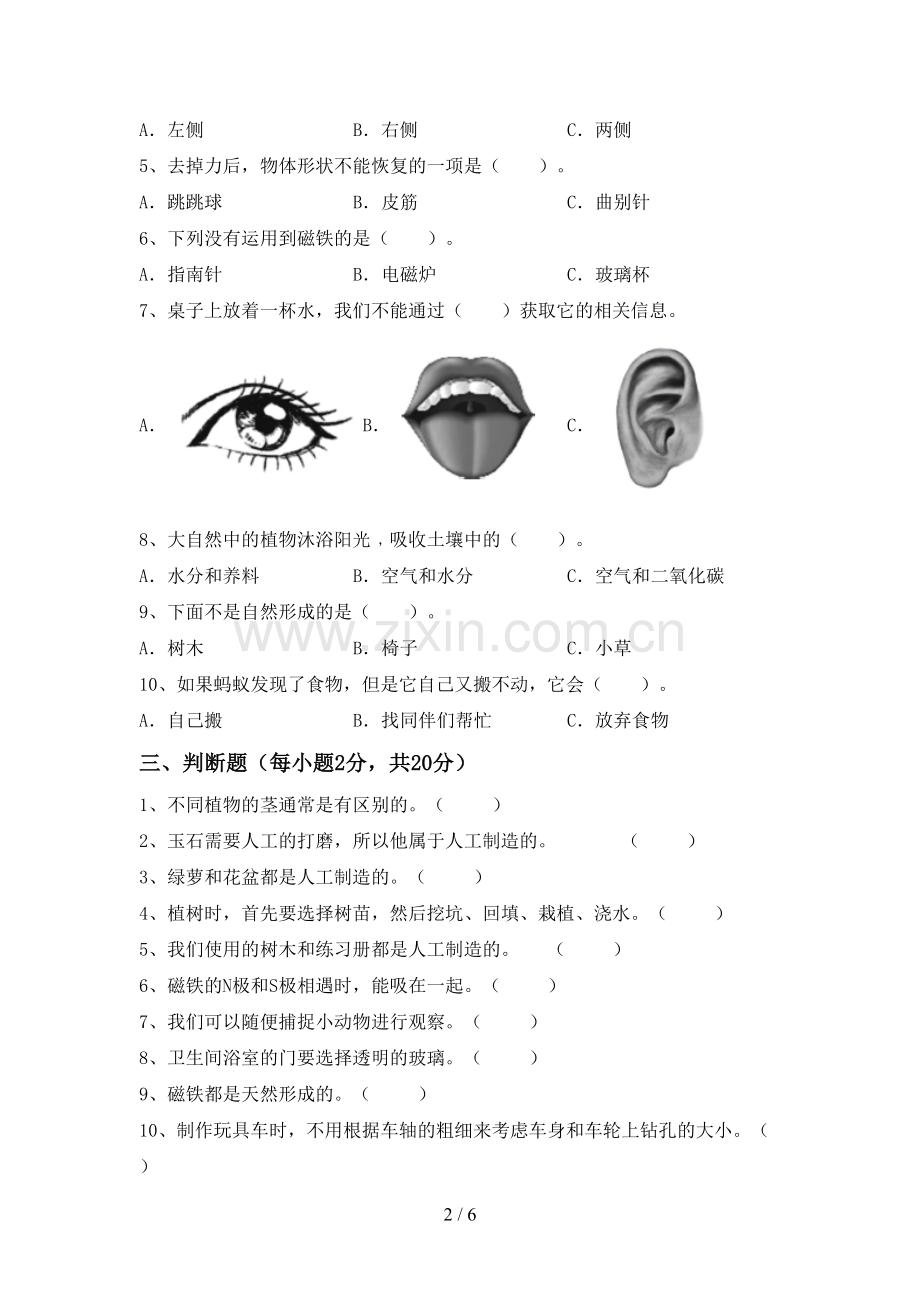 二年级科学下册期中考试卷(1套).doc_第2页