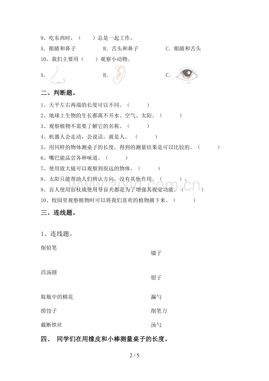 2023年教科版一年级科学下册期中测试卷及答案【一套】.doc_第2页