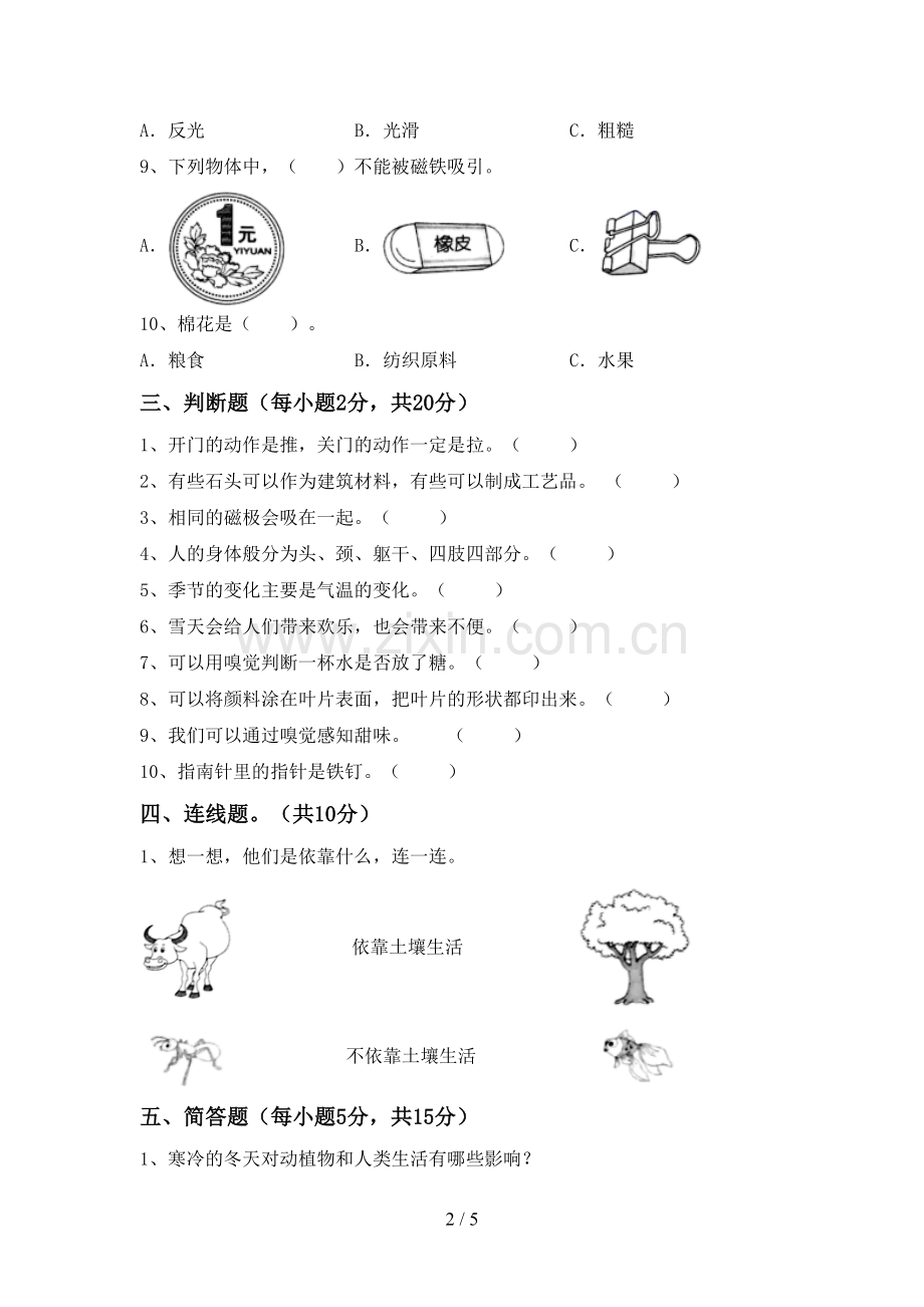 人教版二年级科学下册期中考试题.doc_第2页