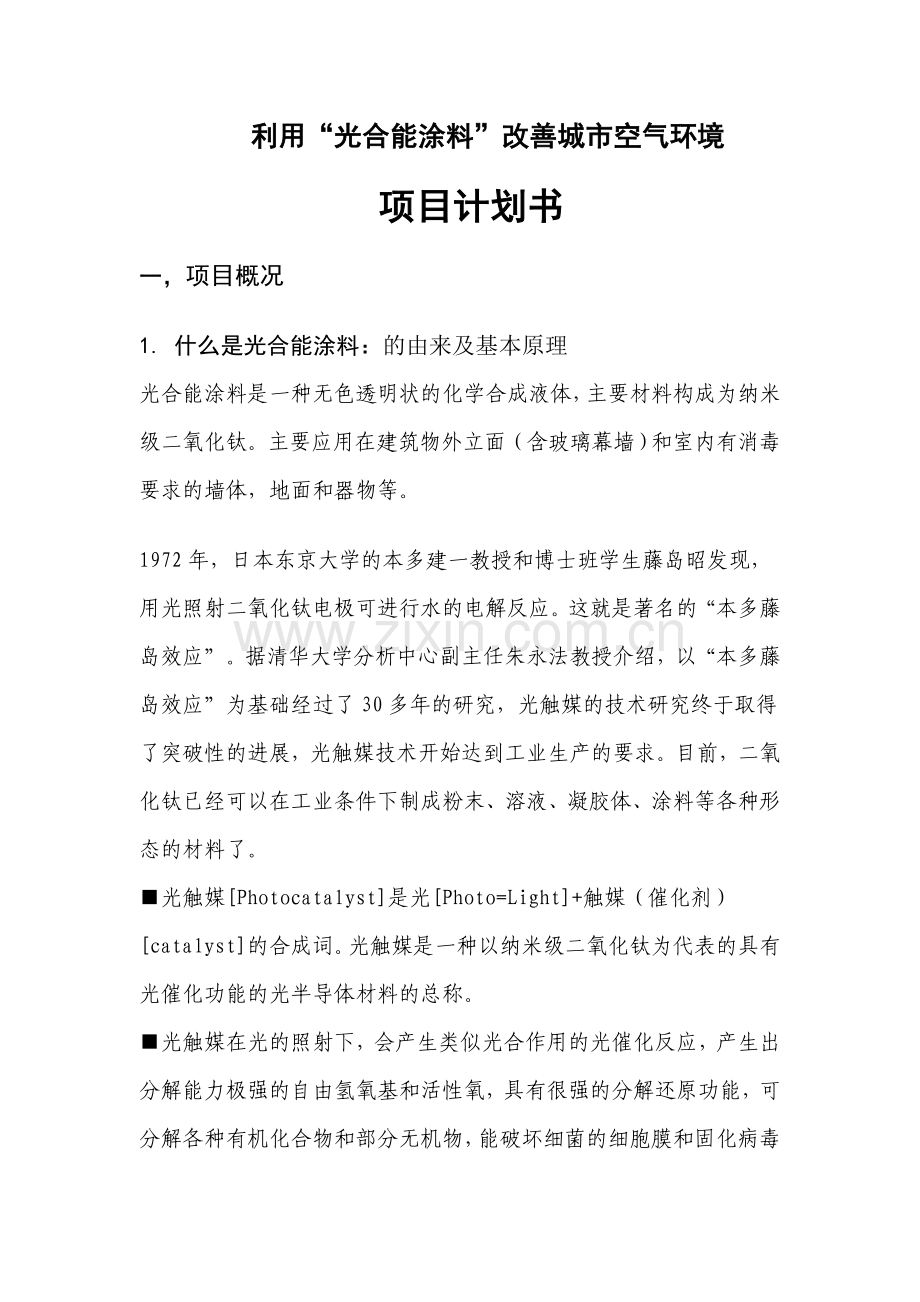 利用光合能涂料改善城市空气环境项目计划书.doc_第1页