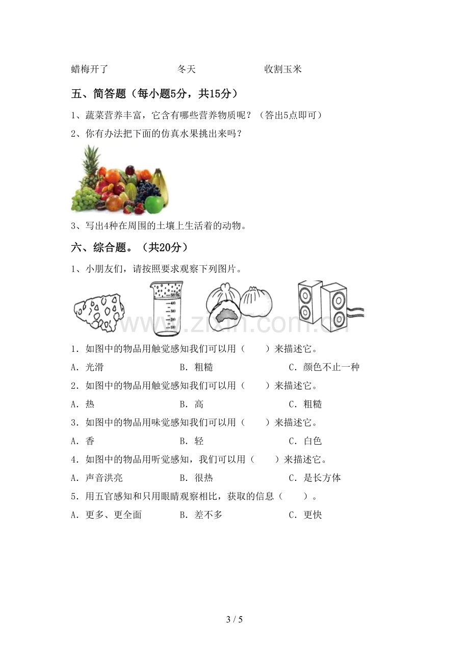 2023年人教版二年级科学下册期中测试卷及答案【A4打印版】.doc_第3页