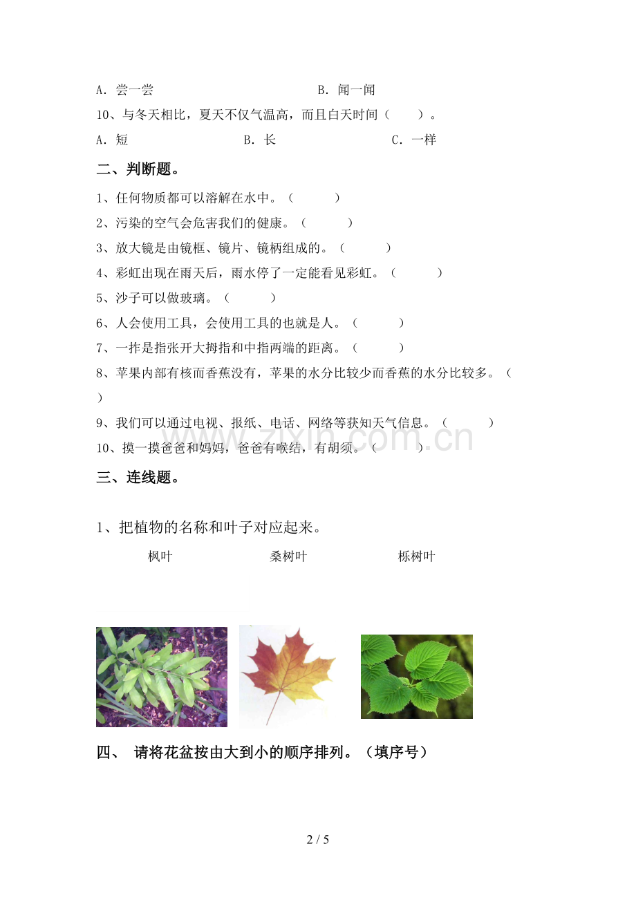 人教版一年级科学下册期中试卷(必考题).doc_第2页