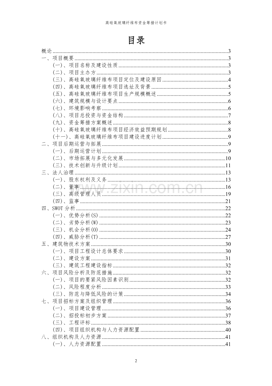 2023年高硅氧玻璃纤维布项目资金筹措计划书.docx_第2页