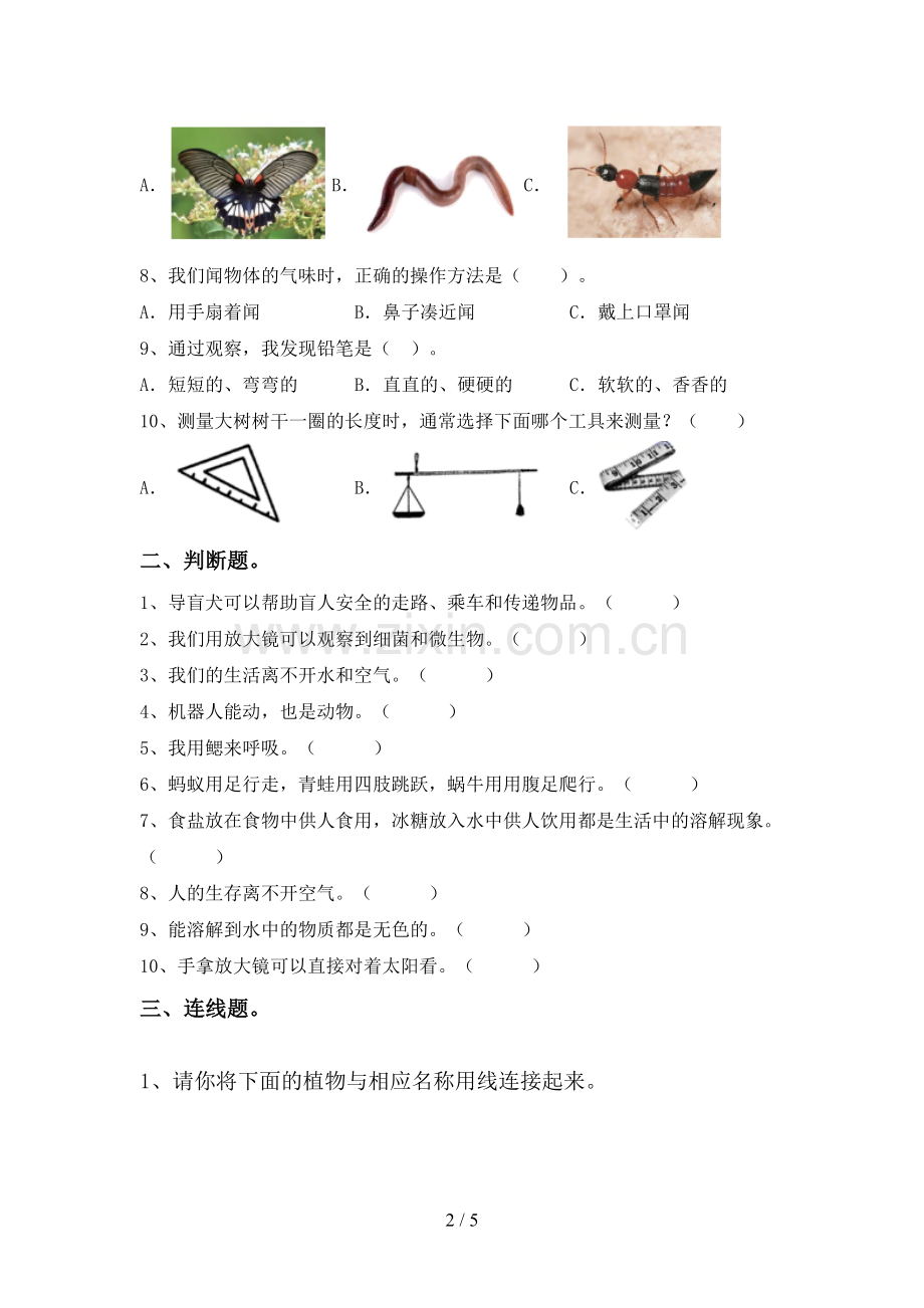 新人教版一年级科学下册期中考试题(通用).doc_第2页