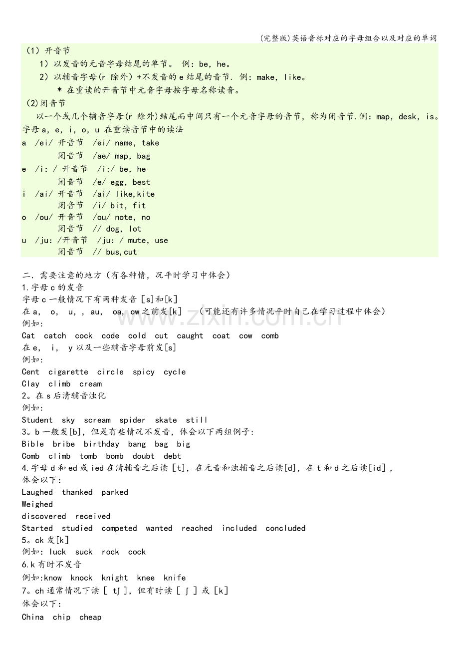 英语音标对应的字母组合以及对应的单词.doc_第3页