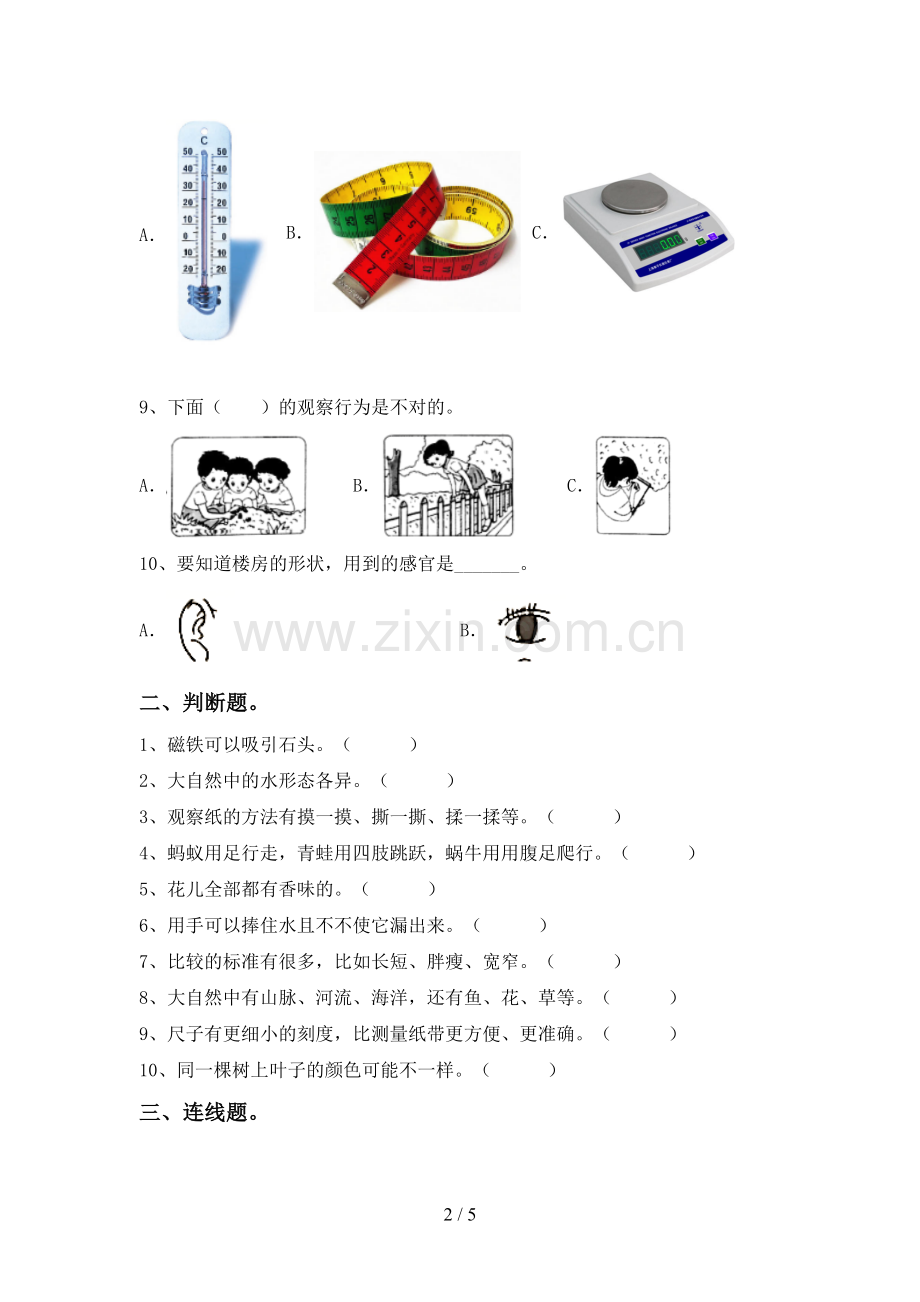 教科版一年级科学下册期中考试卷(1套).doc_第2页