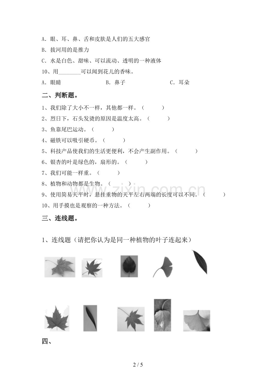 苏教版一年级科学下册期中考试卷.doc_第2页