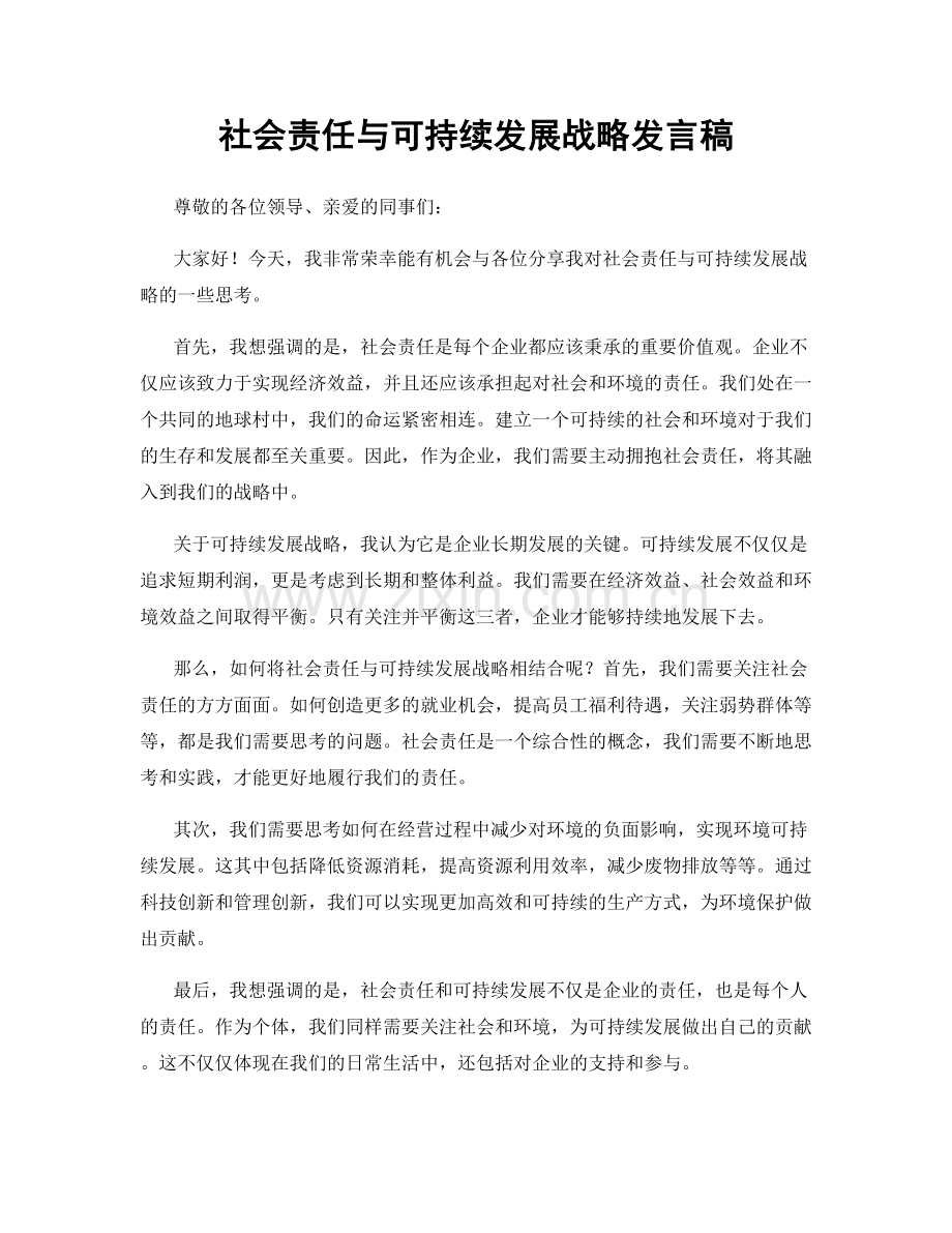 社会责任与可持续发展战略发言稿.docx_第1页