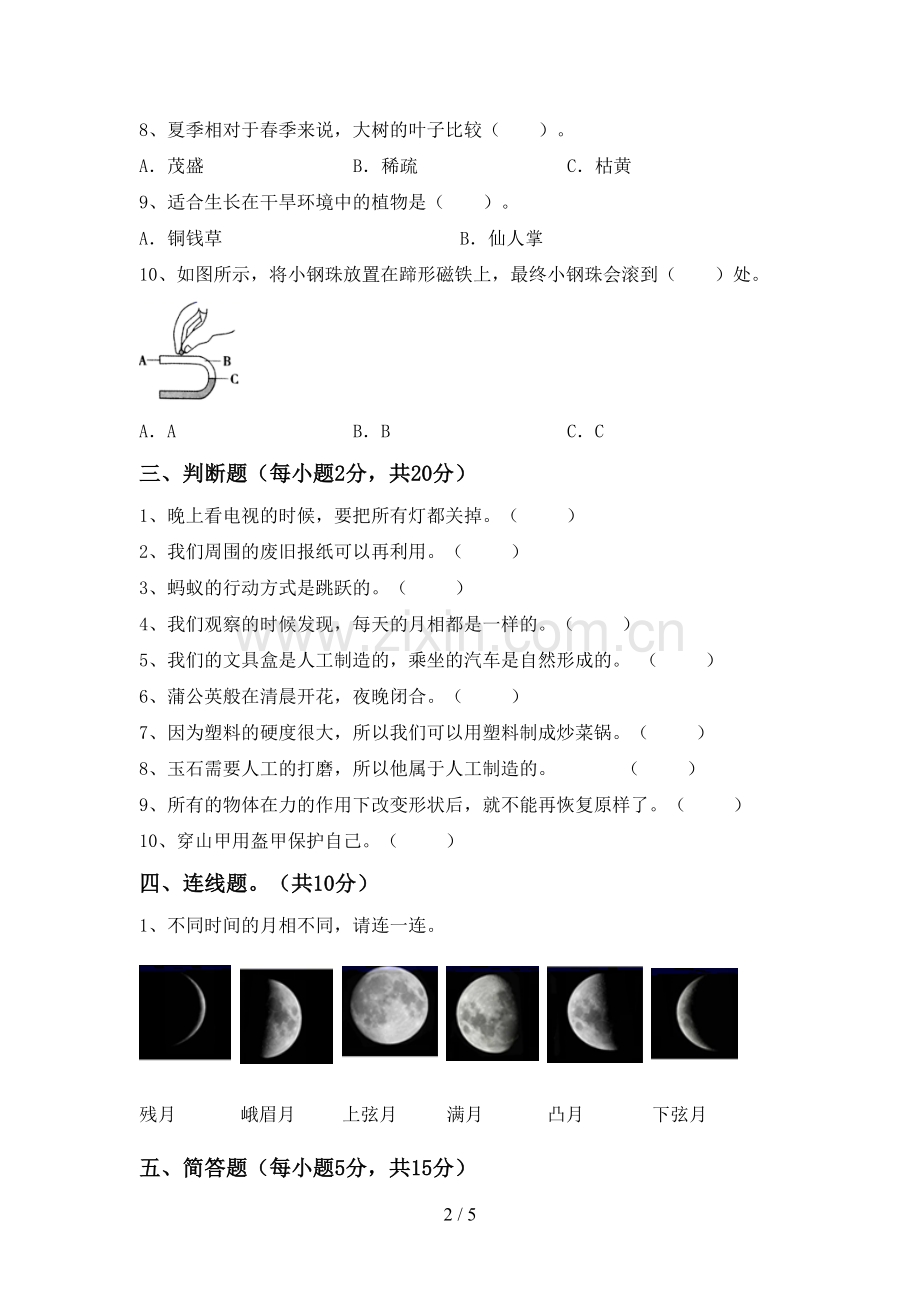 2023年人教版二年级科学下册期中测试卷.doc_第2页