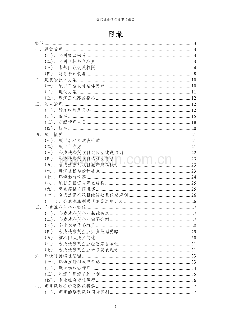 2024年合成洗涤剂投资项目资金申请报告.docx_第2页