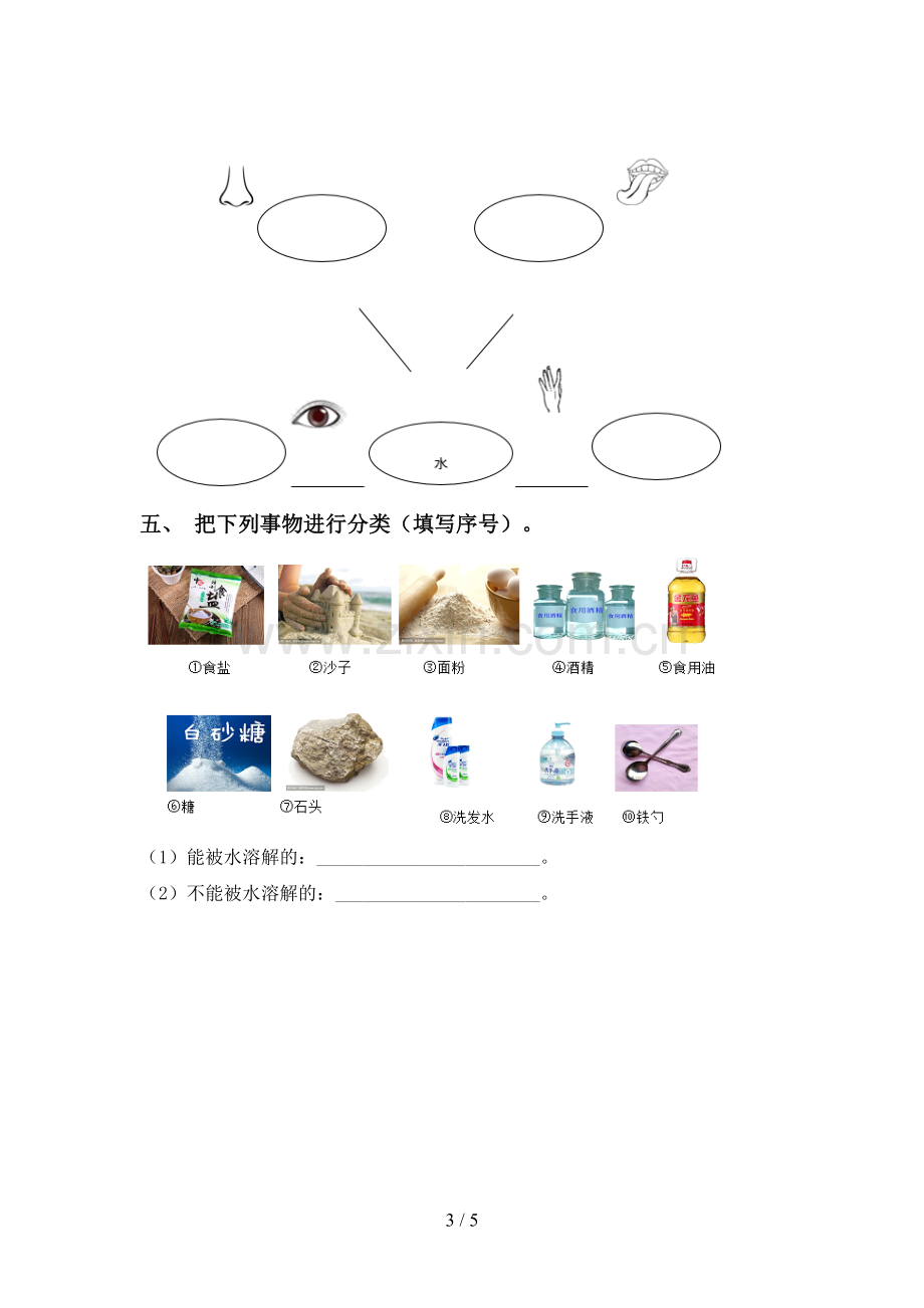 新人教版一年级科学下册期中考试题(参考答案).doc_第3页