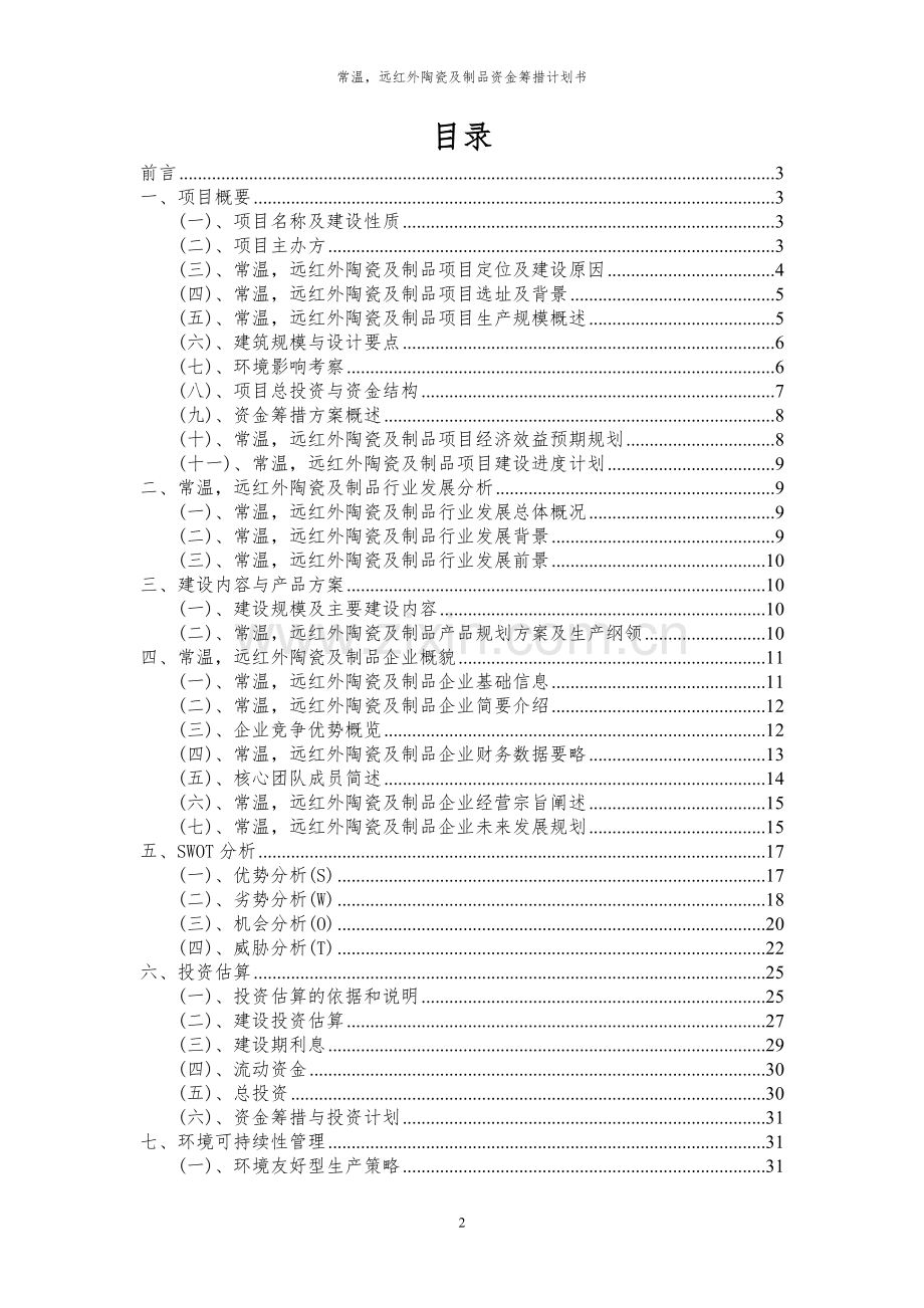 2024年常温-远红外陶瓷及制品项目资金筹措计划书.docx_第2页