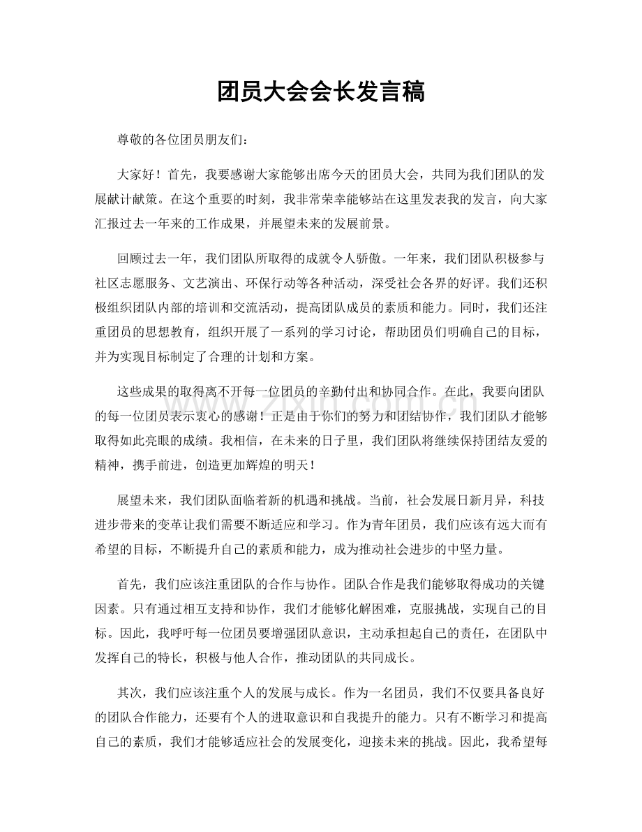 团员大会会长发言稿.docx_第1页