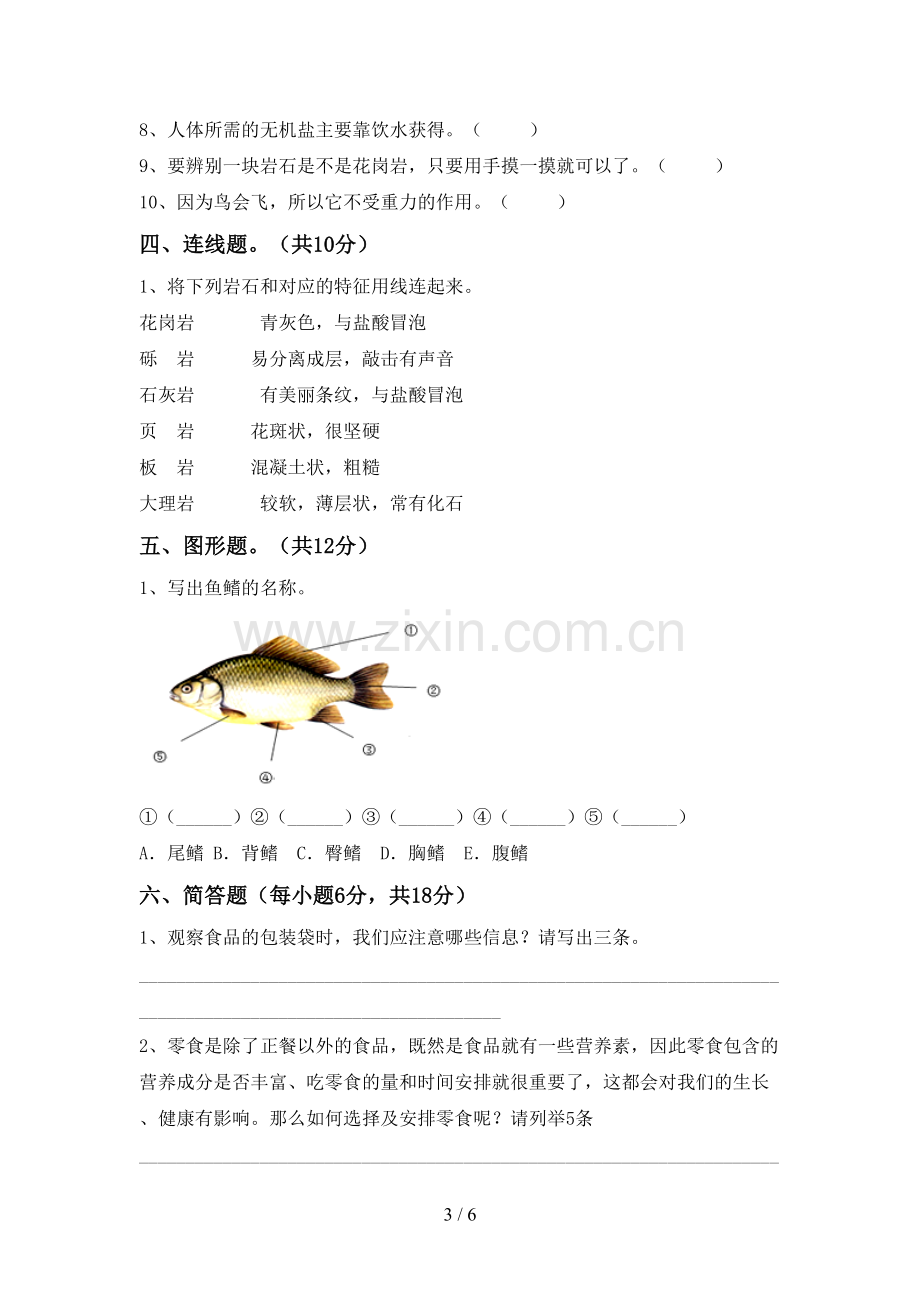 2022-2023年人教版四年级科学下册期中试卷(汇总).doc_第3页