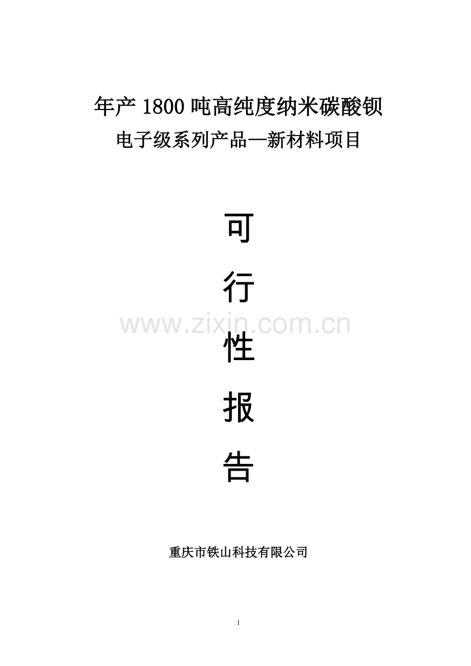 年产1800吨高纯度纳米碳酸钡电子级系列产品—新材料项目可行性谋划书.doc_第1页